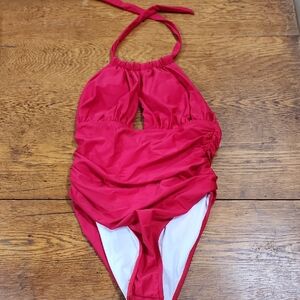 Womens Red SHEIN NWT One Piece Halter Top Swimsuit Medium